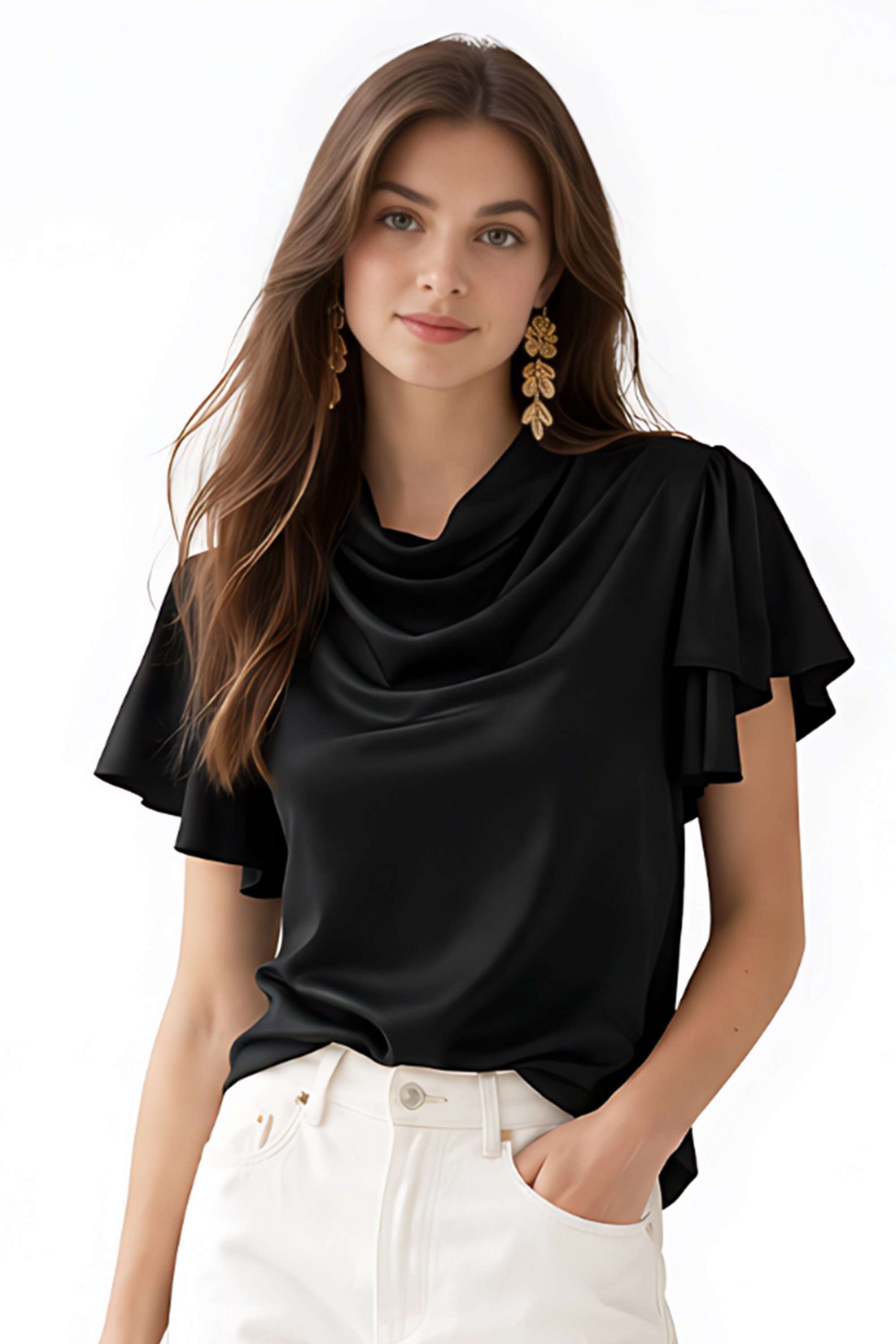 zink london Solid Blended Fabric Cowl Neck Women's Top-picture-15