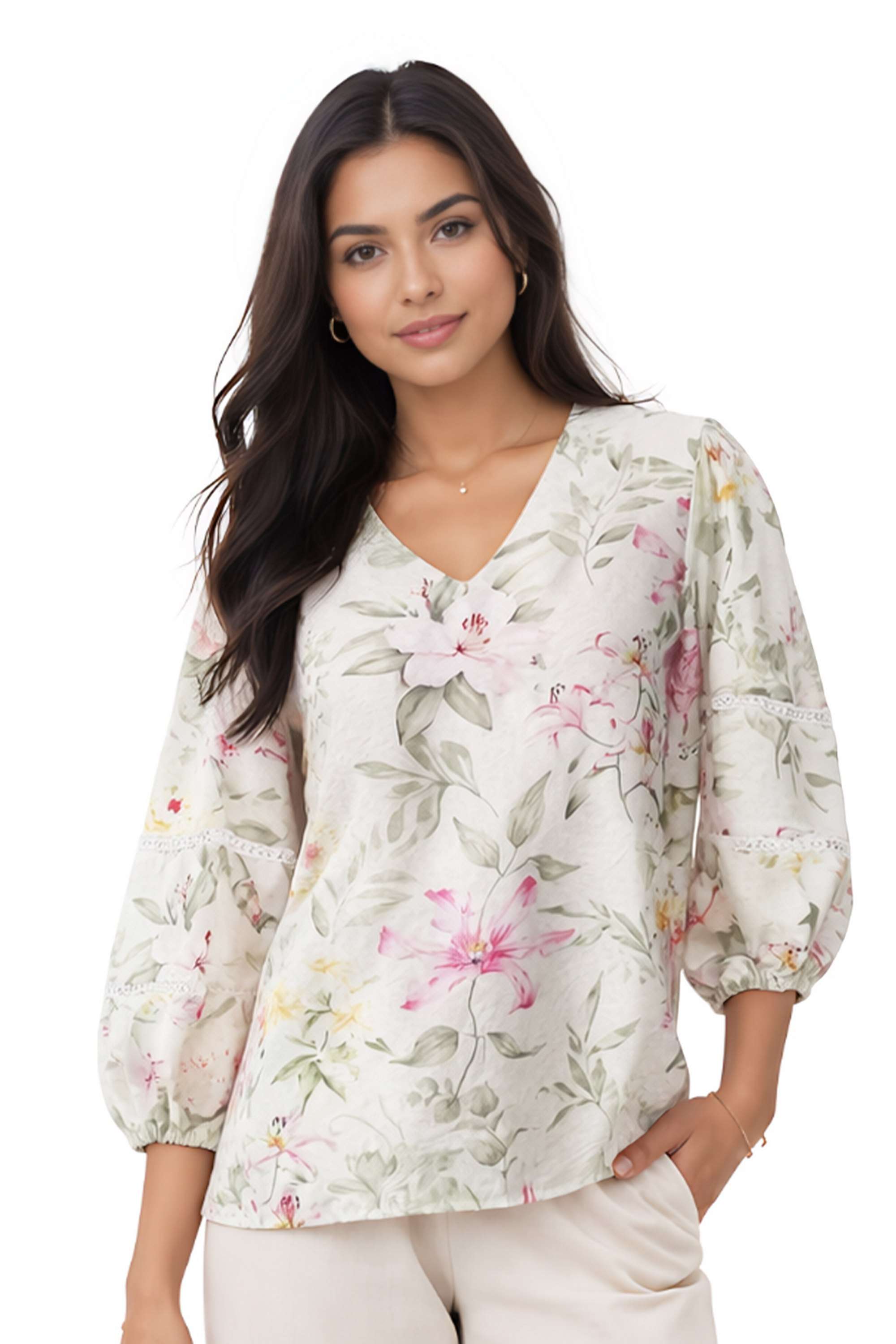 zink london Printed Blended Fabric V-Neck Women's Top-picture-38