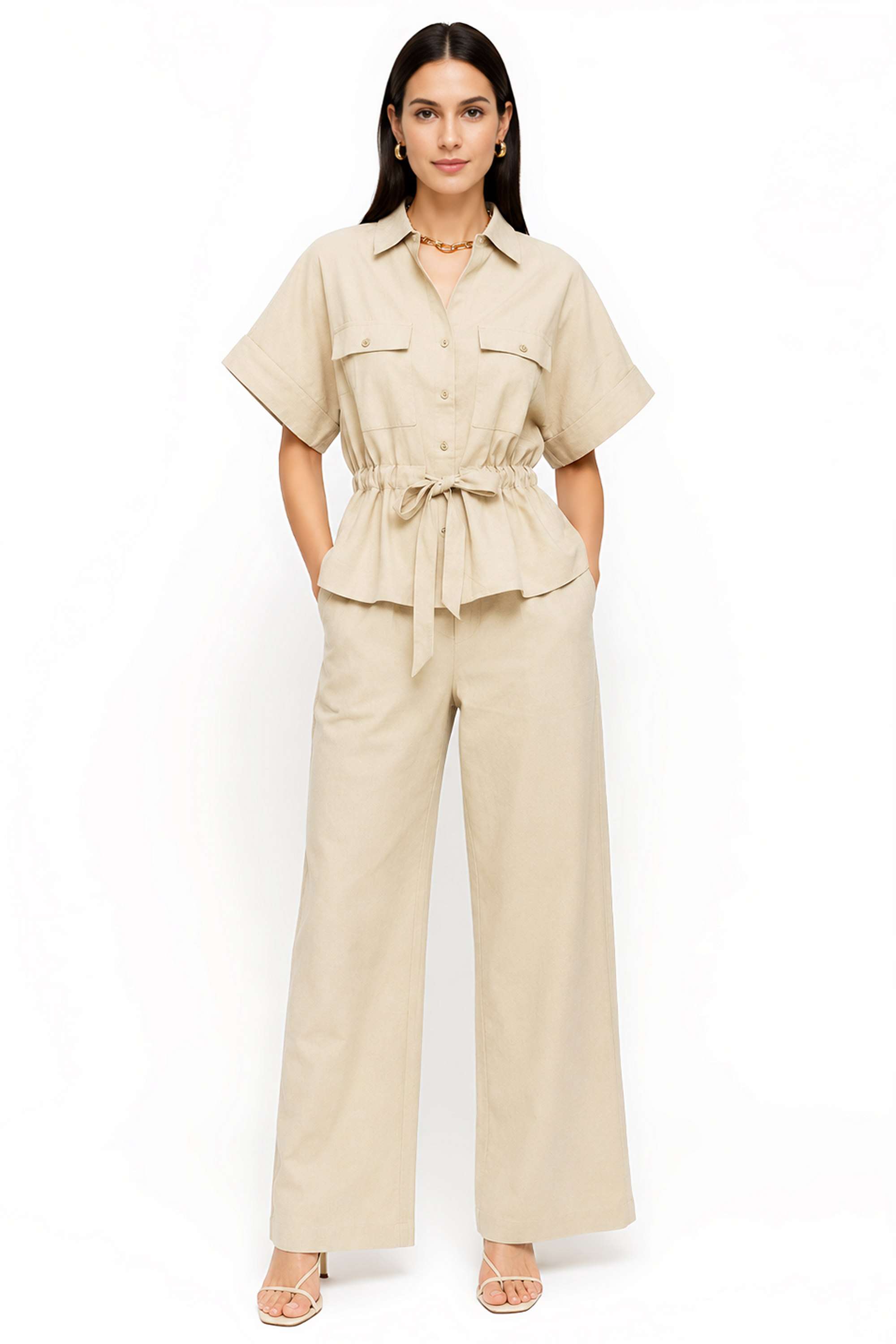 zink london Solid Cotton Blend Collared Women's Top-picture-19