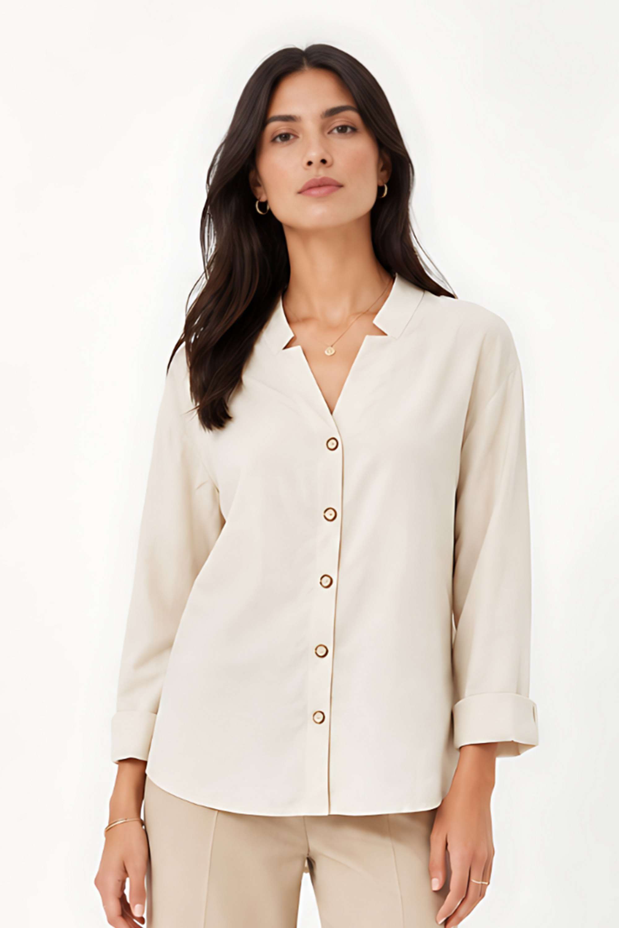 zink london Solid Cotton Blend Collared Women's Top-picture-13