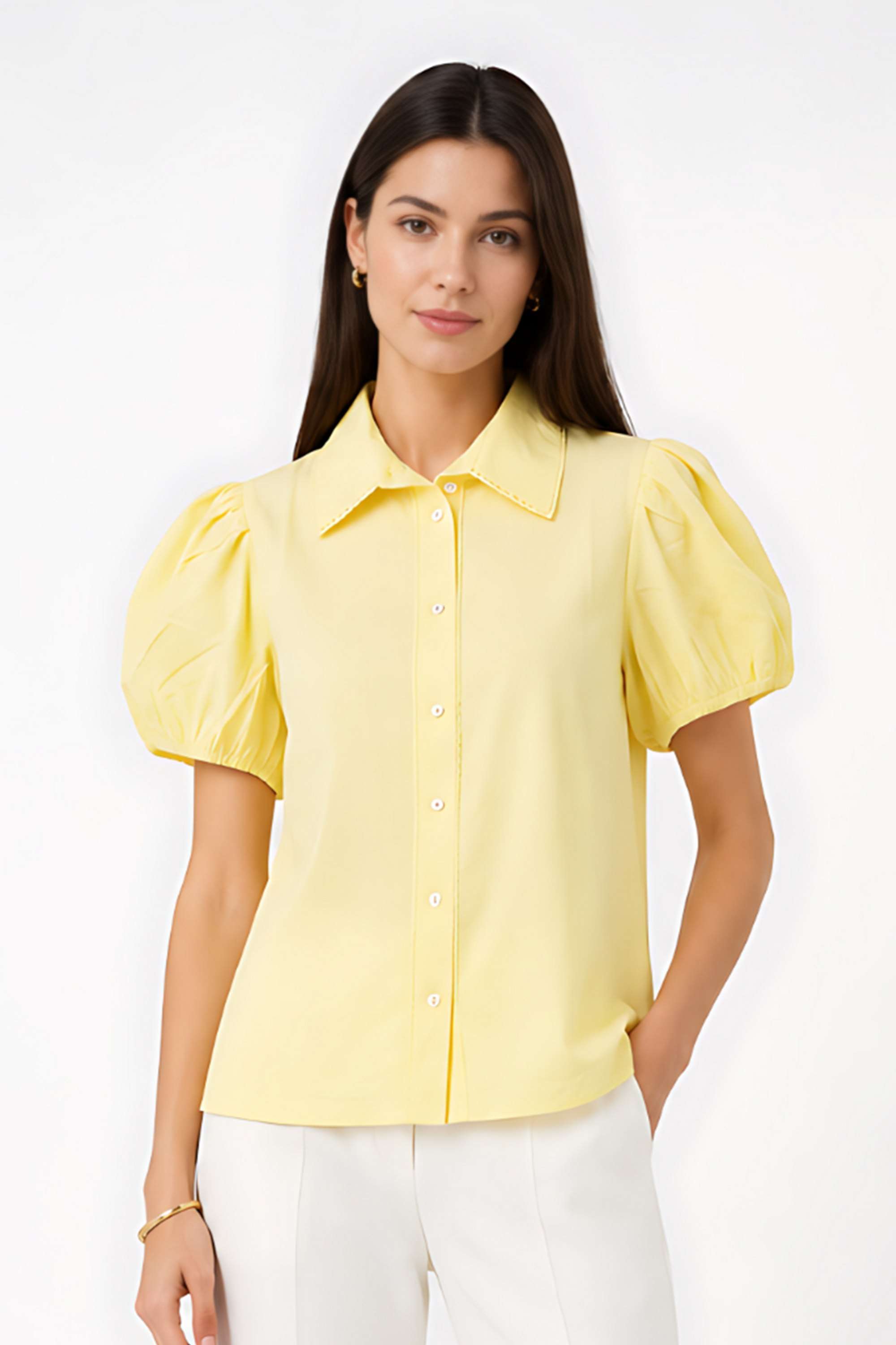 zink london Solid Cotton Blend Collared Women's Top-picture-38