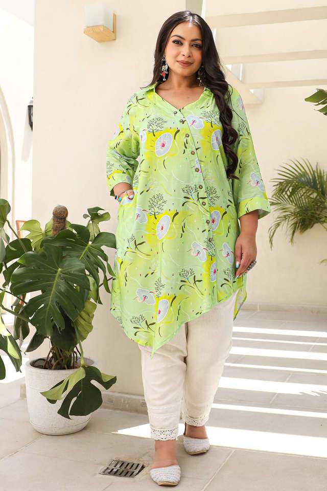 Buy Juniper Lime green Plus Size Printed Rayon Collared Women's