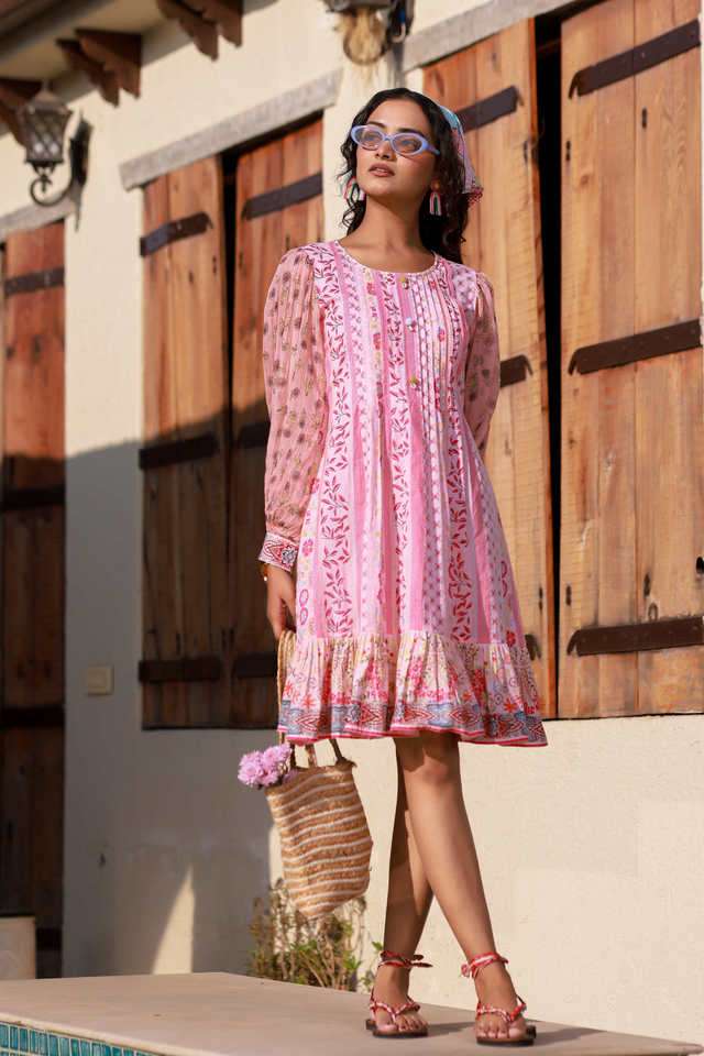 Buy Juniper Pink Pink Wonderland Floral Printed Pure Cotton Midi