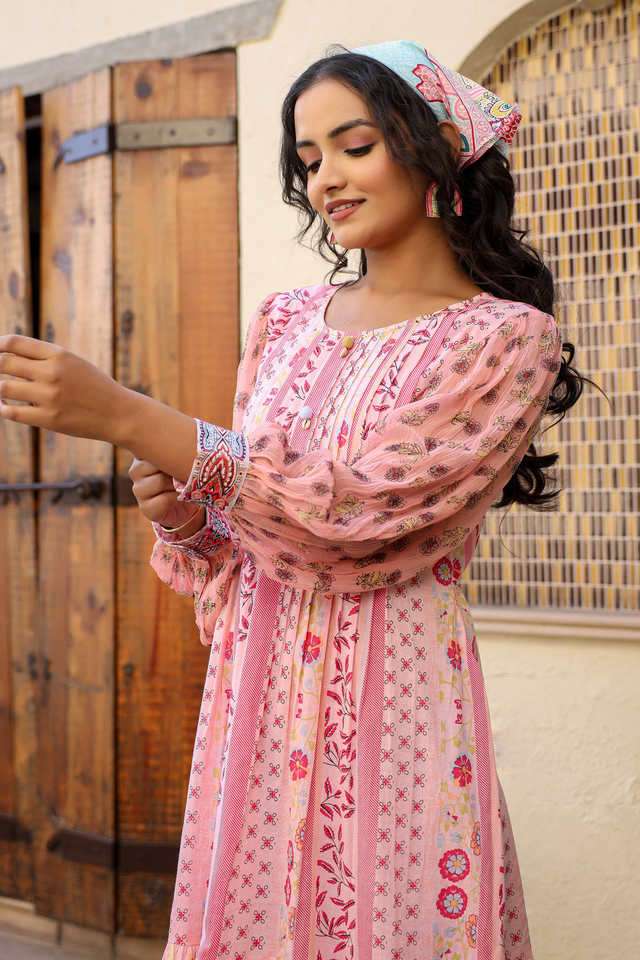 Buy Juniper Pink Pink Wonderland Floral Printed Pure Cotton Midi