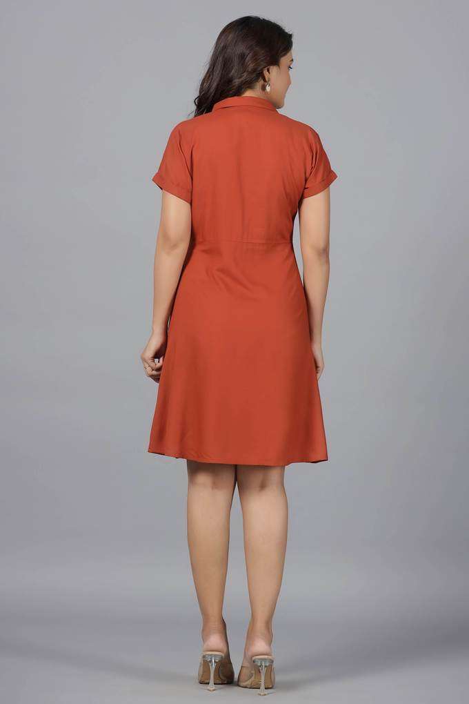 Buy Juniper Rust Rust Solid A-Lined Rayon Dress With Contrast Buttons &  Front Tie Ups | Shoppers Stop