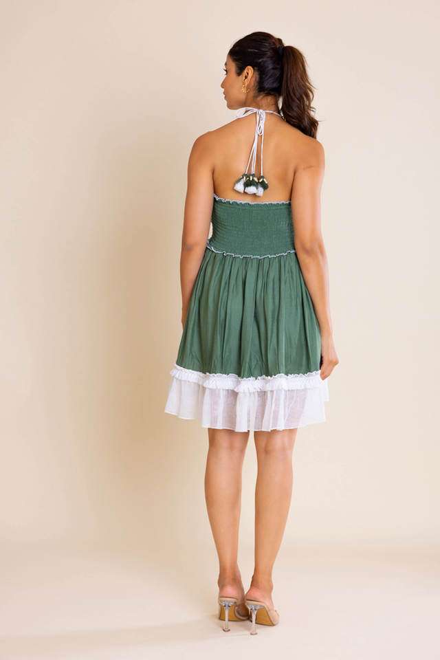 Buy Label Reyya green Schiffli V-Neck Mesh Women's Dress | Shoppers Stop