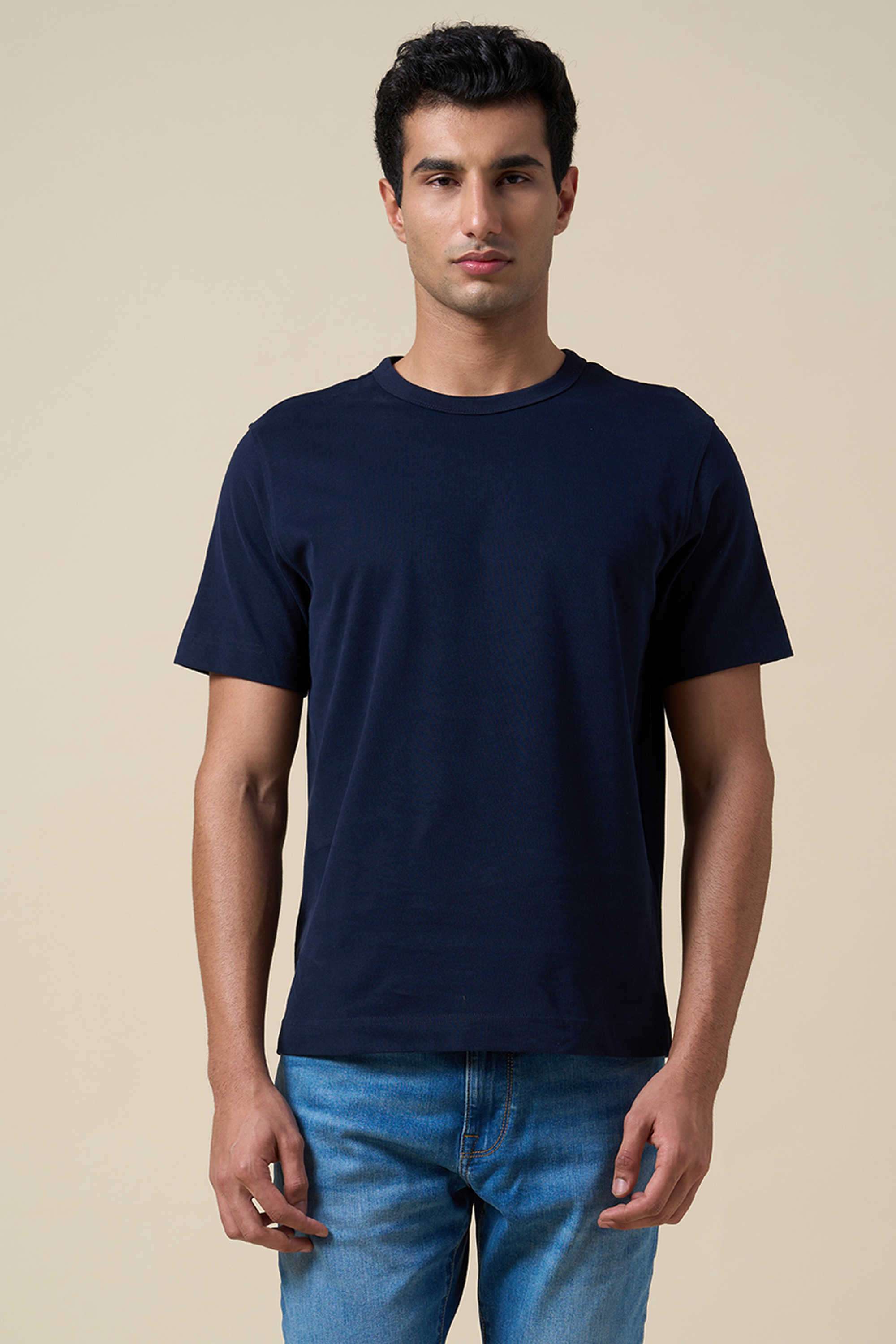 Solid-Cotton-Regular-Fit-Men-T-Shirt