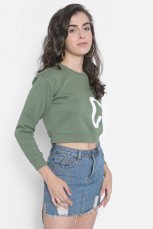 Buy Crimsoune Club green Solid Cotton Blend Round Neck Women's