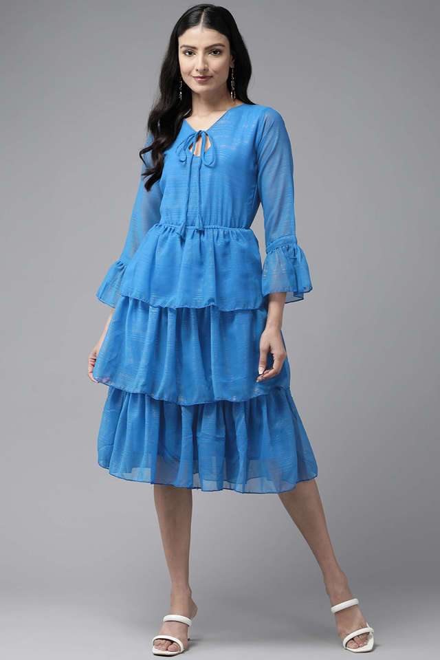 aarika Solid V-Neck Georgette Women Dress-picture-20