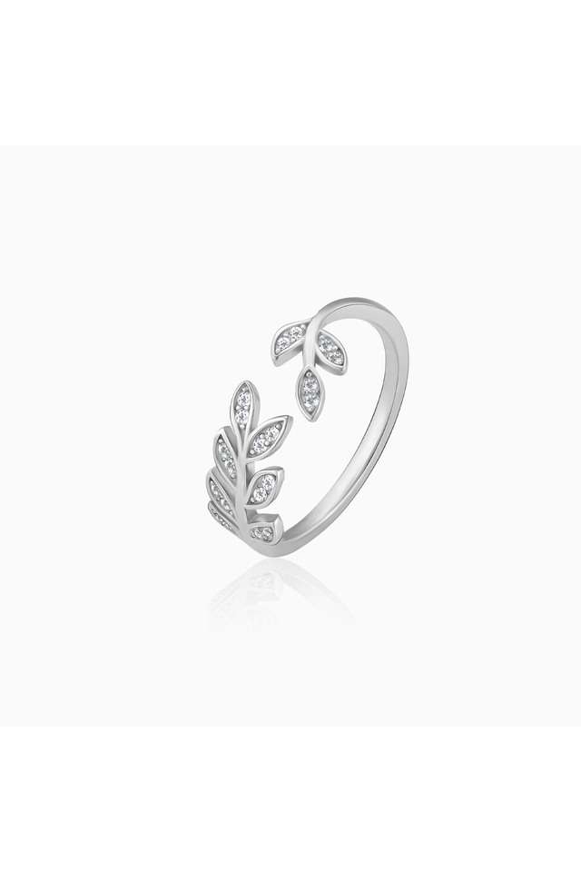Zircon-Leaf-Sterling-Silver-Womens-Western-Ring
