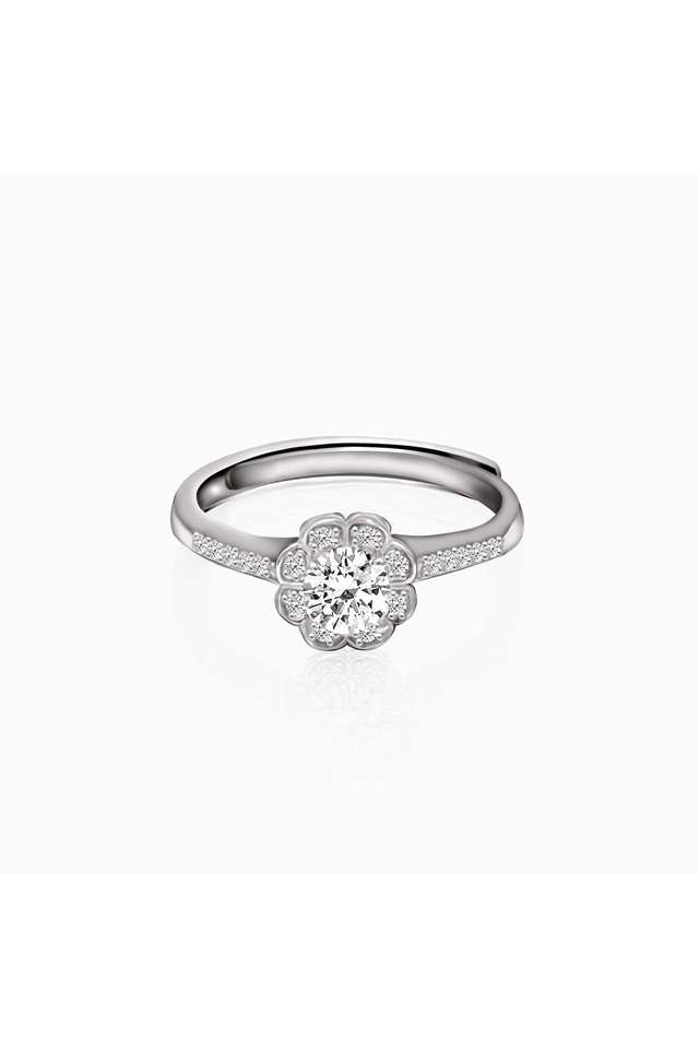 Zircon-Flower-Blossom-Sterling-Silver-Womens-Western-Ring