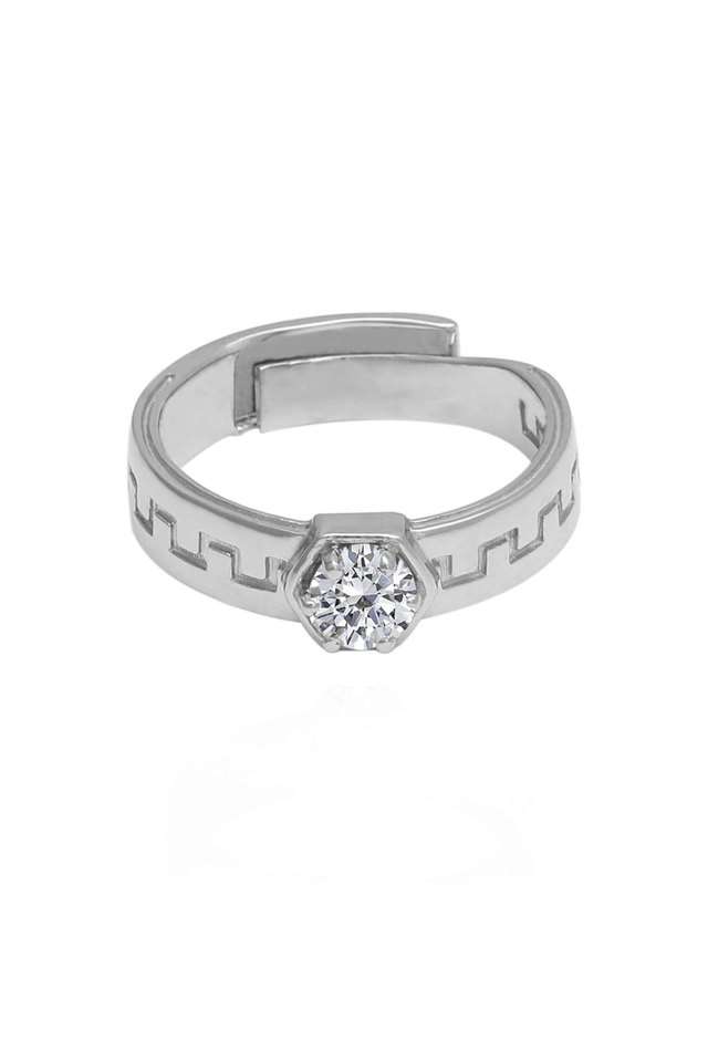 Cubic-Zirconia-Silver-Adjustable-Womens-Ring