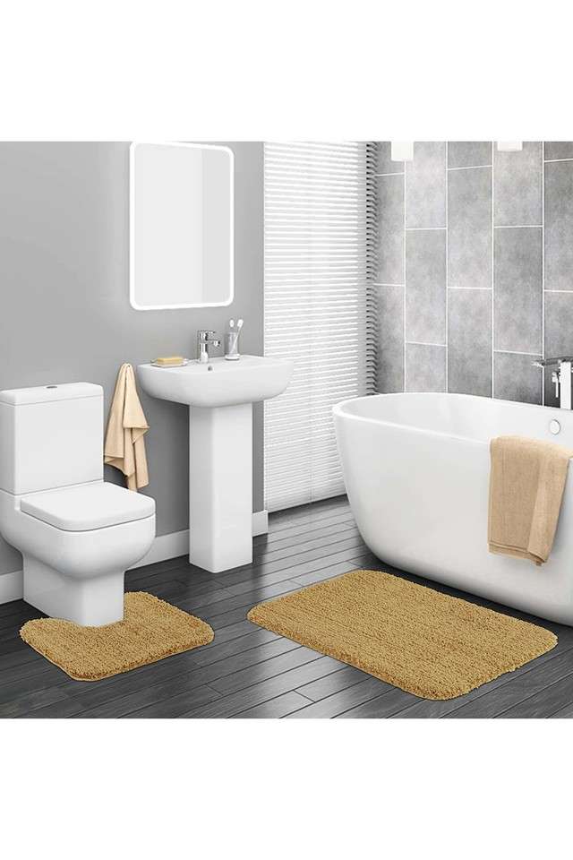 Premium-Anti-Skid-Super-Absorbent-Polyester-Bath-Mat-&-Contour-Set---Beige