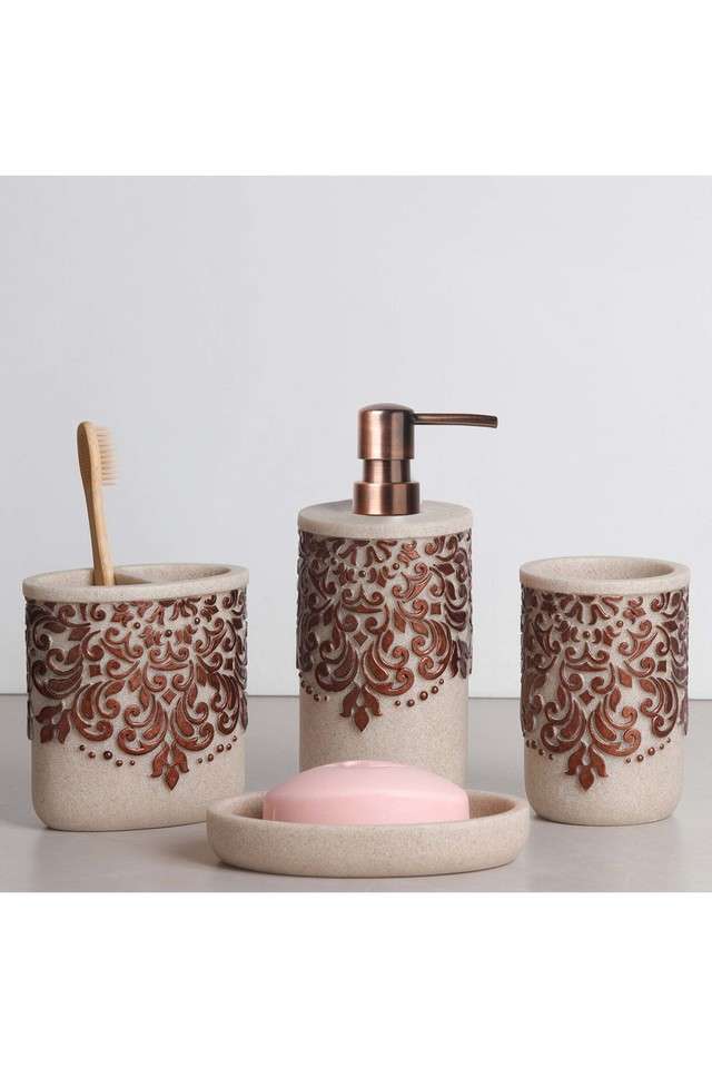 Polyresin-4-Pcs-Bathroom-set-Brown-&-Beige