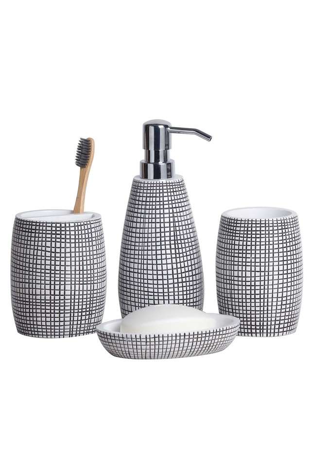 Polyresin-4-Pcs-Bathroom-set-Black-&-White