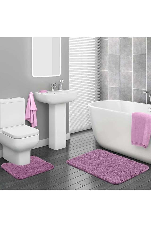Premium-Anti-Skid-Super-Absorbent-Polyester-Bath-Mat-&-Contour-Set---Onion-Pink