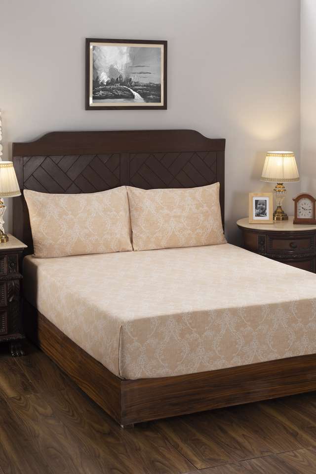 Vintage-Nostalgic-Attire-Classic-Cambric-400-TC-Cotton-Print-Sheepskin-King-Bed-Sheet-With-2-Pillow-Covers