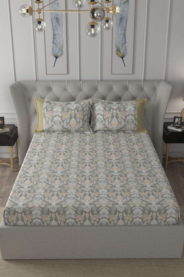 Hermosa-Regency-Dark-Flora-Print-210-TC-Cotton-Double-Bed-Sheet-With-2-Pillow-Covers