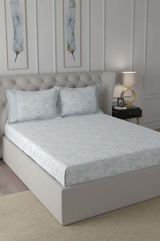 Hermosa-Exotic-Bouquet-Wonderland-Printed-200-TC-Cotton-Blue-King-Bed-Sheet-With-2-Pillow-Covers