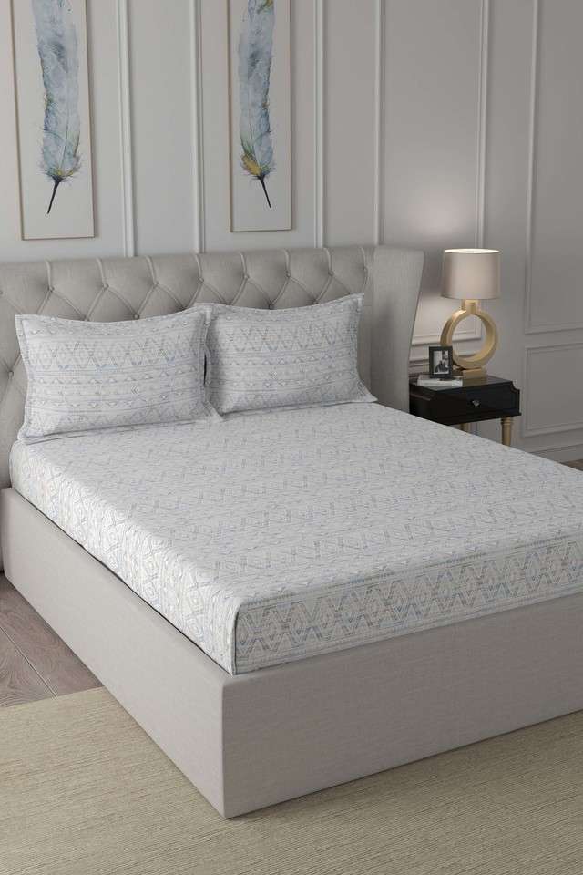 Hermosa-Exotic-Bouquet-Atzi-Printed-144-TC-Cotton-Blue-King-Bed-Sheet-With-2-Pillow-Covers