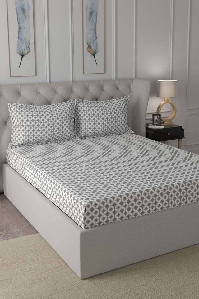 Hermosa-Exotic-Bouquet-Elaine-Printed-144-TC-Cotton-Grey-Double-Bed-Sheet-With-2-Pillow-Covers
