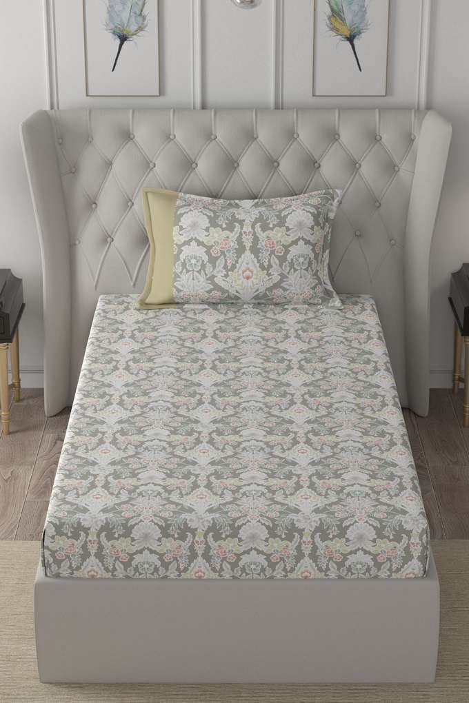 Hermosa-Regency-Dark-Flora-Print-210-TC-Cotton-Single-Bed-Sheet-With-1-Pillow-Cover