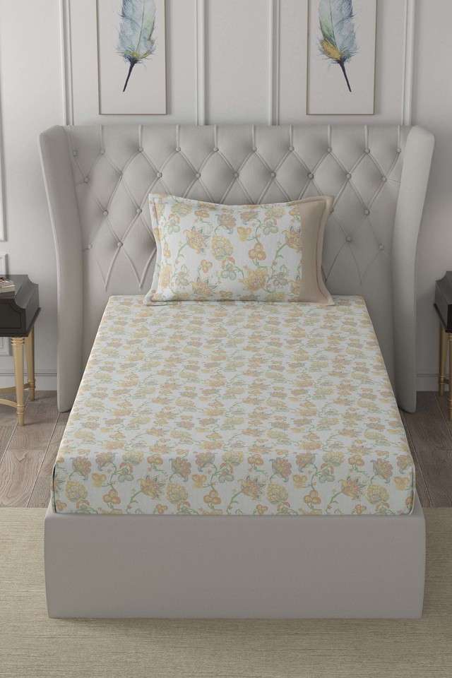 Hermosa-Exotic-Bouquet-Cordelia-Printed-200-TC-Cotton-Orange-Single-Bed-Sheet-With-1-Pillow-Cover
