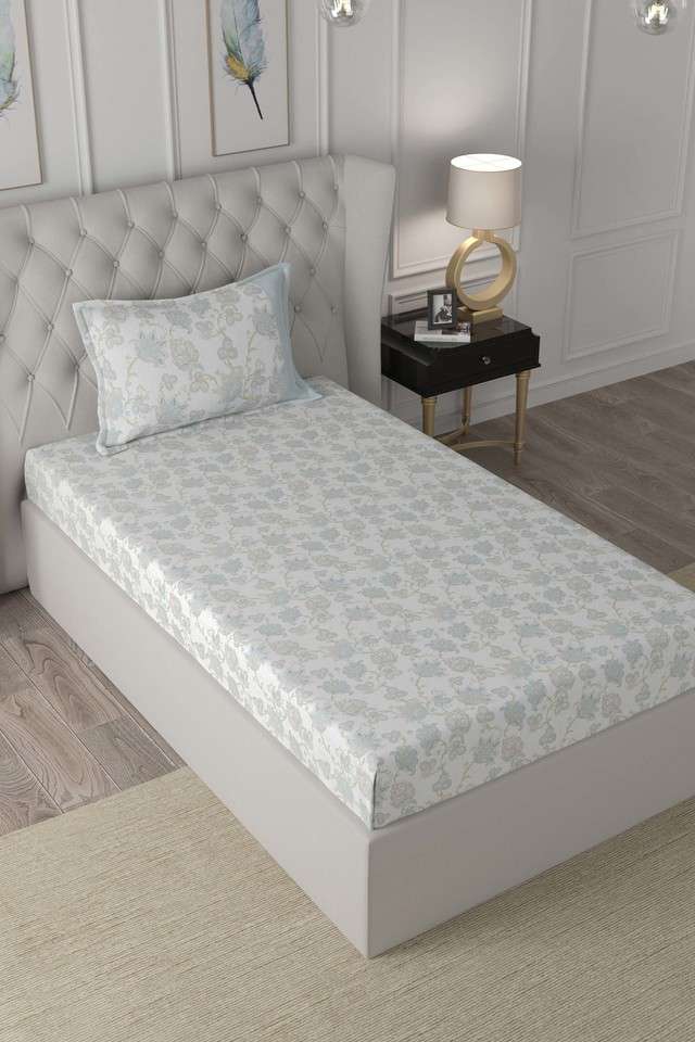 Hermosa-Exotic-Bouquet-Cordelia-Printed-200-TC-Cotton-Blue-Single-Bed-Sheet-With-1-Pillow-Cover