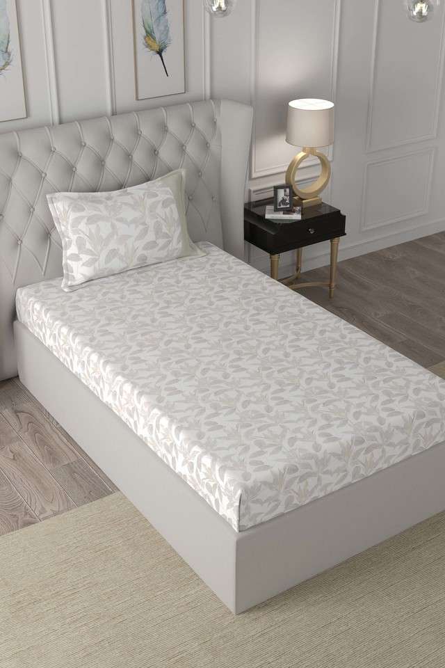 Hermosa-Exotic-Bouquet-Tropical-Garden-Printed-200-TC-Cotton-Neutral-Single-Bed-Sheet-With-1-Pillow-Cover