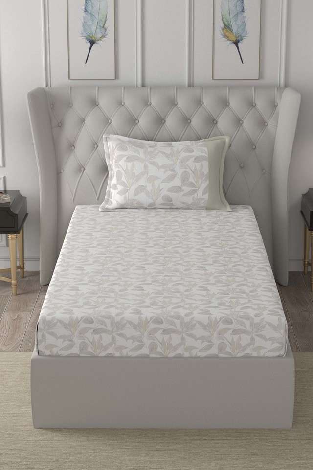 Hermosa-Exotic-Bouquet-Tropical-Garden-Printed-200-TC-Cotton-Neutral-Single-Bed-Sheet-With-1-Pillow-Cover