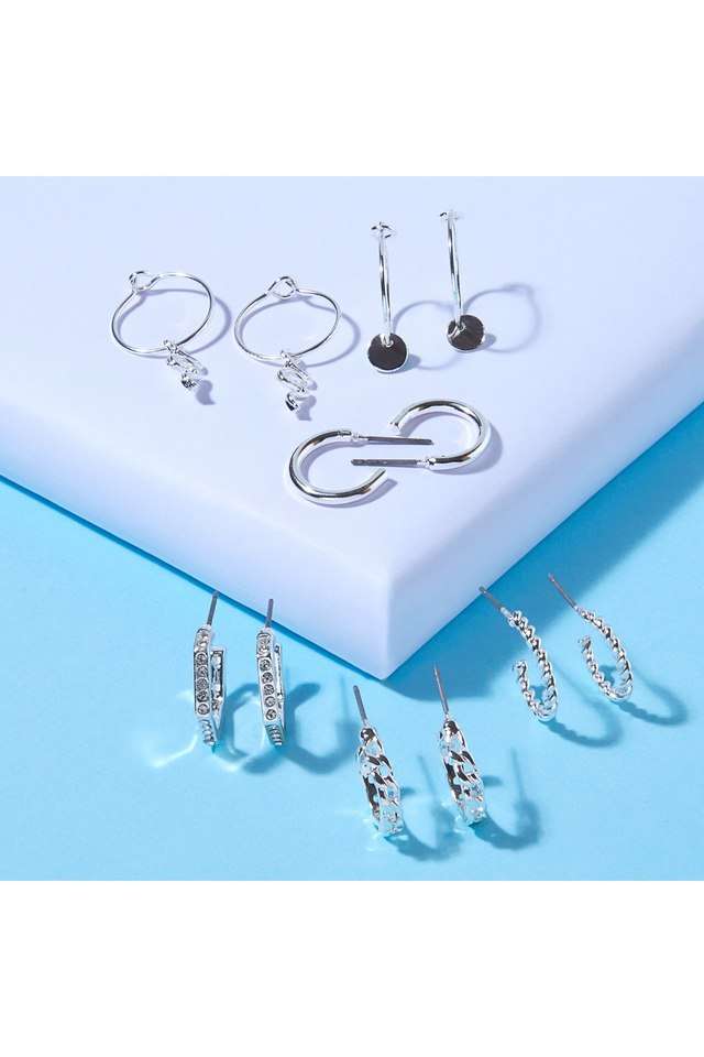 Classic-Jewellery-Set-of-Silver-Hoops-Earrings-(-6-Pairs)