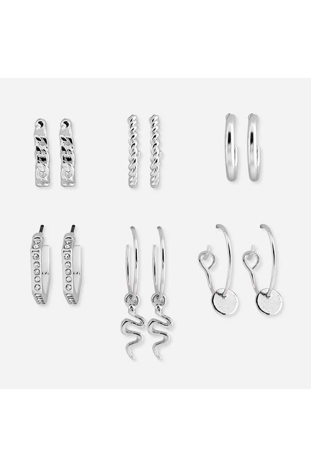 Classic-Jewellery-Set-of-Silver-Hoops-Earrings-(-6-Pairs)