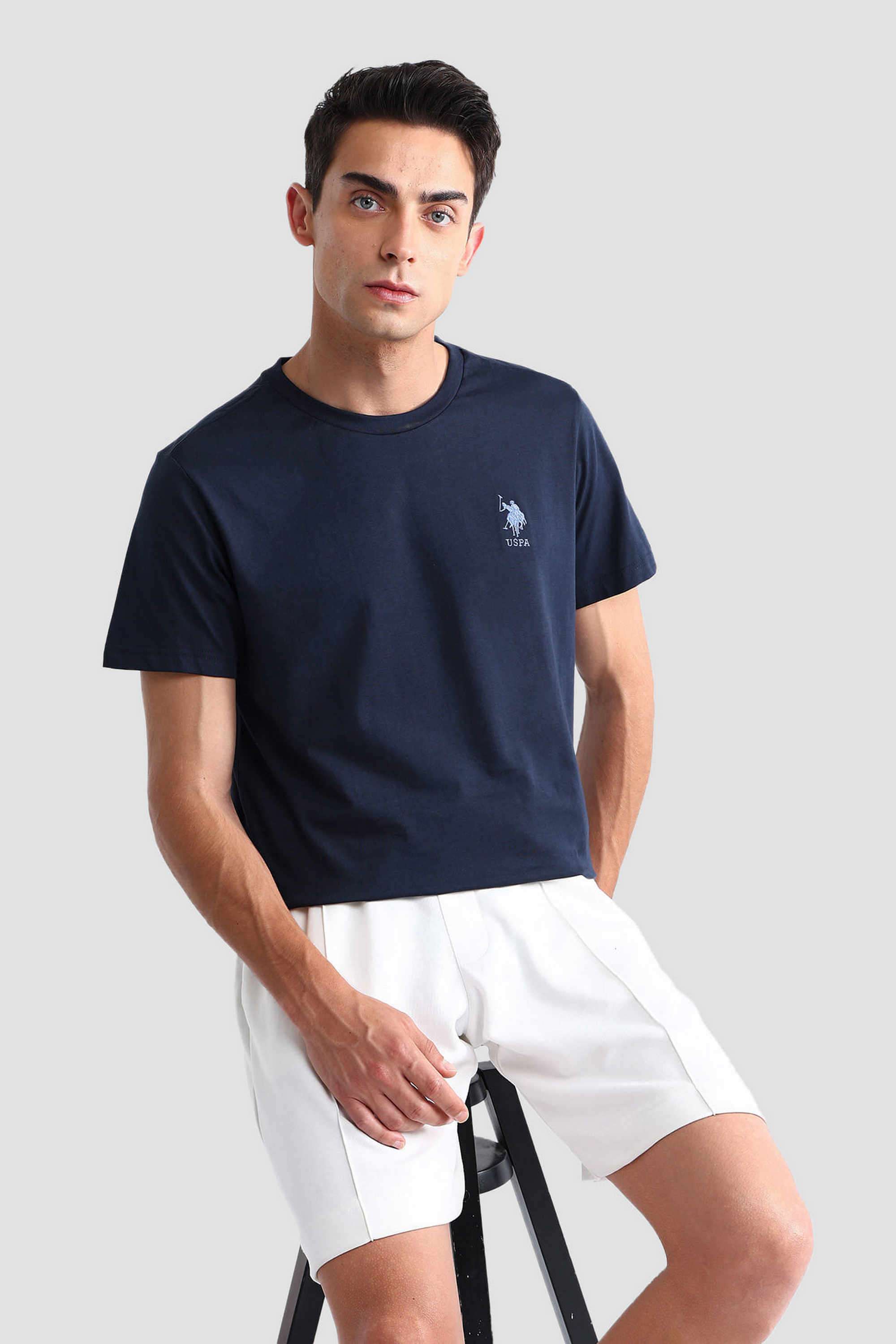 Solid-Cotton-Blend-Round-Neck-Men-s-T-Shirt