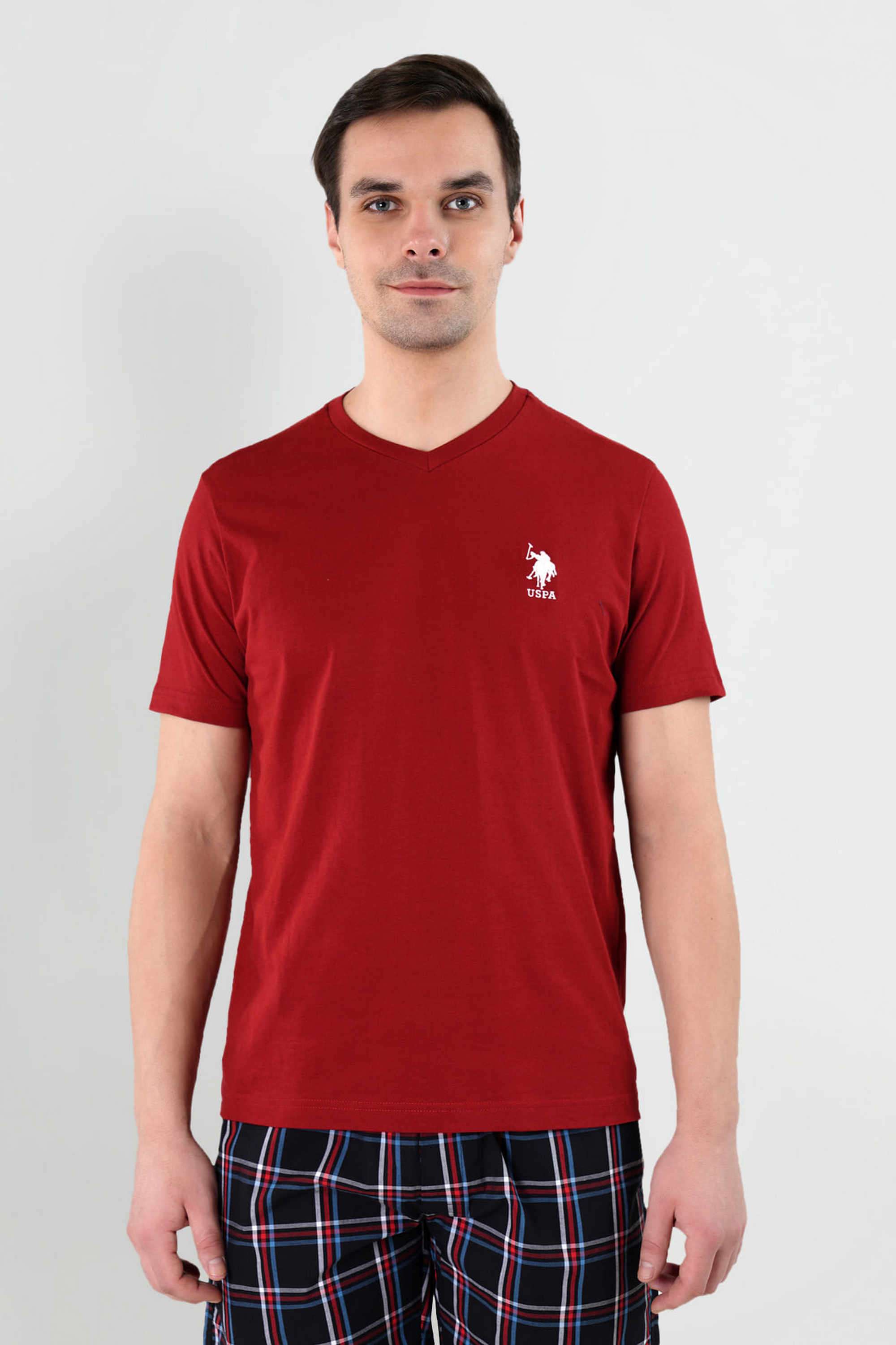 Solid-Cotton-Blend-V-Neck-Men-s-T-Shirt