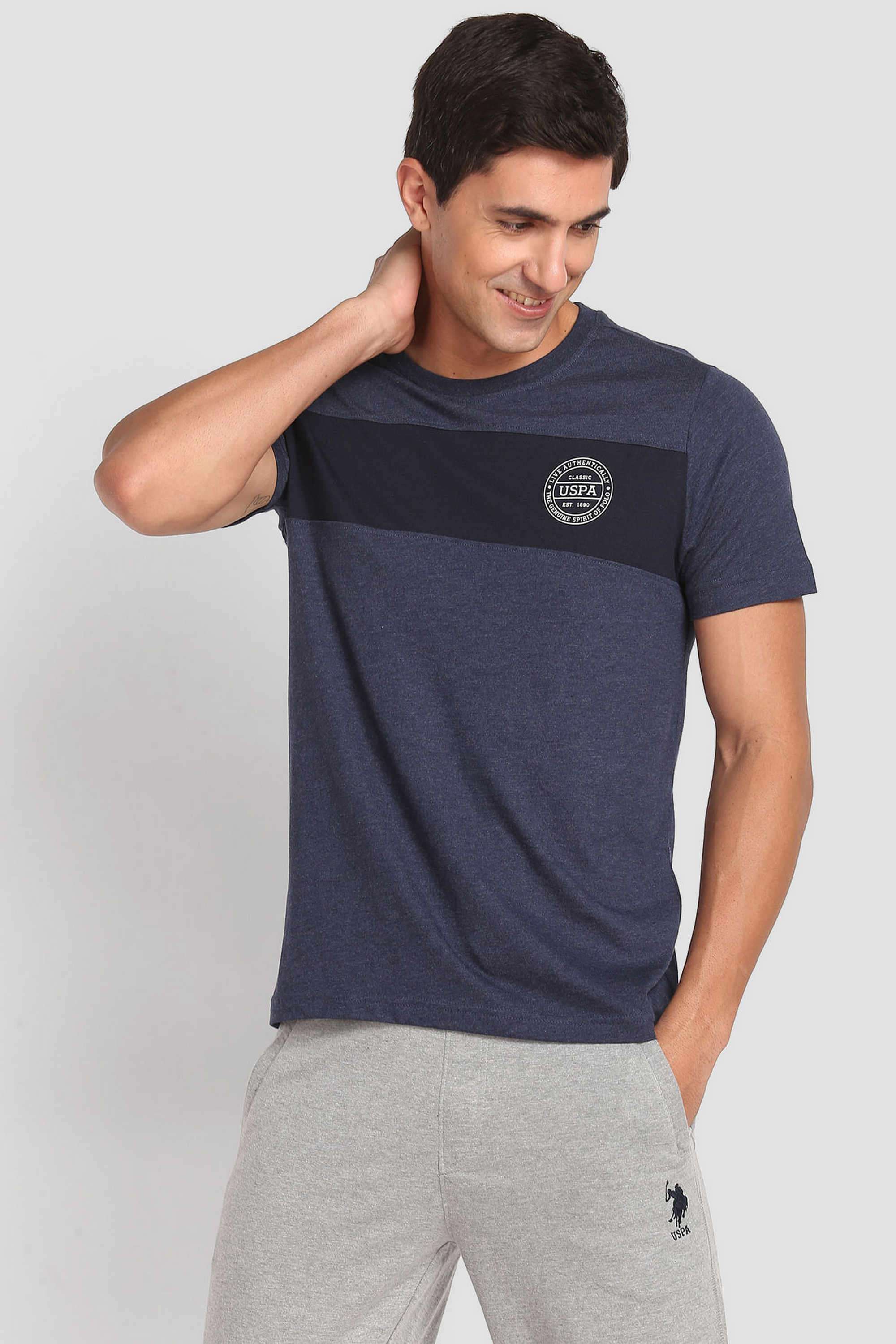 Color-Block-Cotton-Blend-Round-Neck-Men-s-T-Shirt