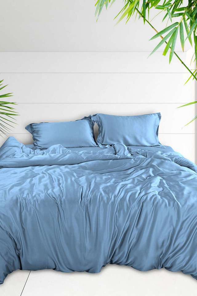 Bamboo-Super-King-Size-Bedsheet-With-2-Pillow-Cover Breathable -Soft-And-Silky-Smooth-Sheet---Heritage-Blue