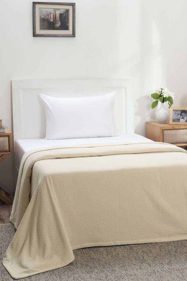 Colorart-Blaize-Solid-Weave-256-GSM-Cotton-Vanilla-Single-Bed-Cover