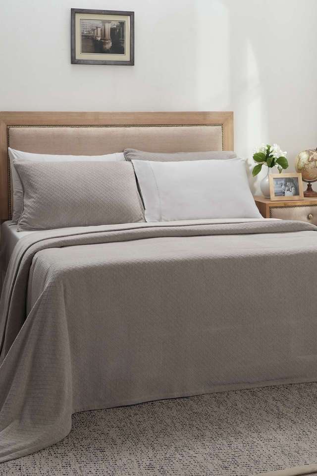 Colorart-Blaize-Solid-Weave-256-GSM-Cotton-Silver-Grey-Double-Bed-Cover