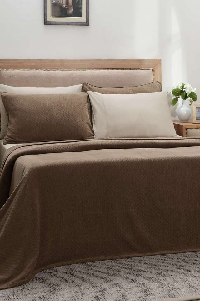 Colorart-Blaize-Solid-Weave-256-GSM-Cotton-Friar-Brown-Double-Bed-Cover