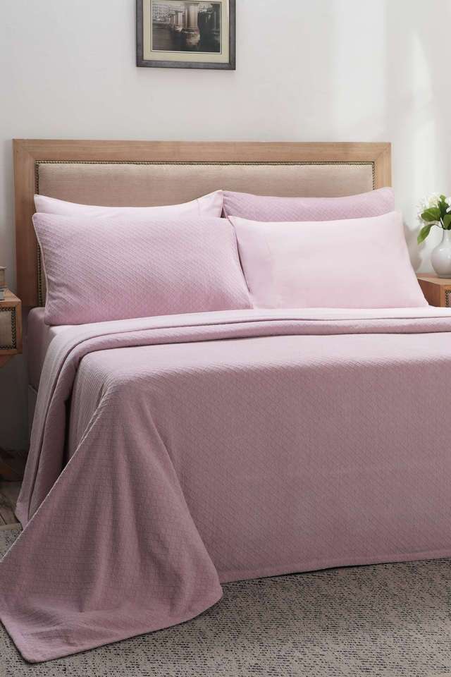 Colorart-Blaize-Solid-Weave-256-GSM-Cotton-Pale-Mauve-Double-Bed-Cover