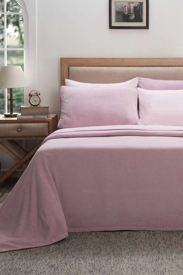 Colorart-Blaize-Solid-Weave-256-GSM-Cotton-Pale-Mauve-Double-Bed-Cover