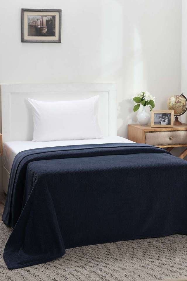 Colorart-Blaize-Solid-Weave-256-GSM-Cotton-Dark-Blue-Single-Bed-Cover