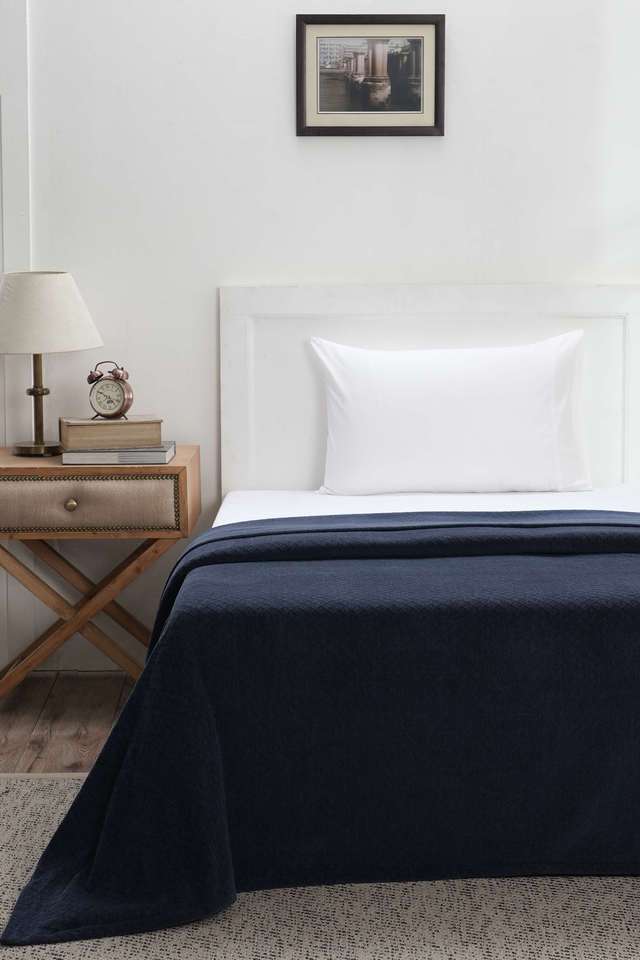 Colorart-Blaize-Solid-Weave-256-GSM-Cotton-Dark-Blue-Single-Bed-Cover