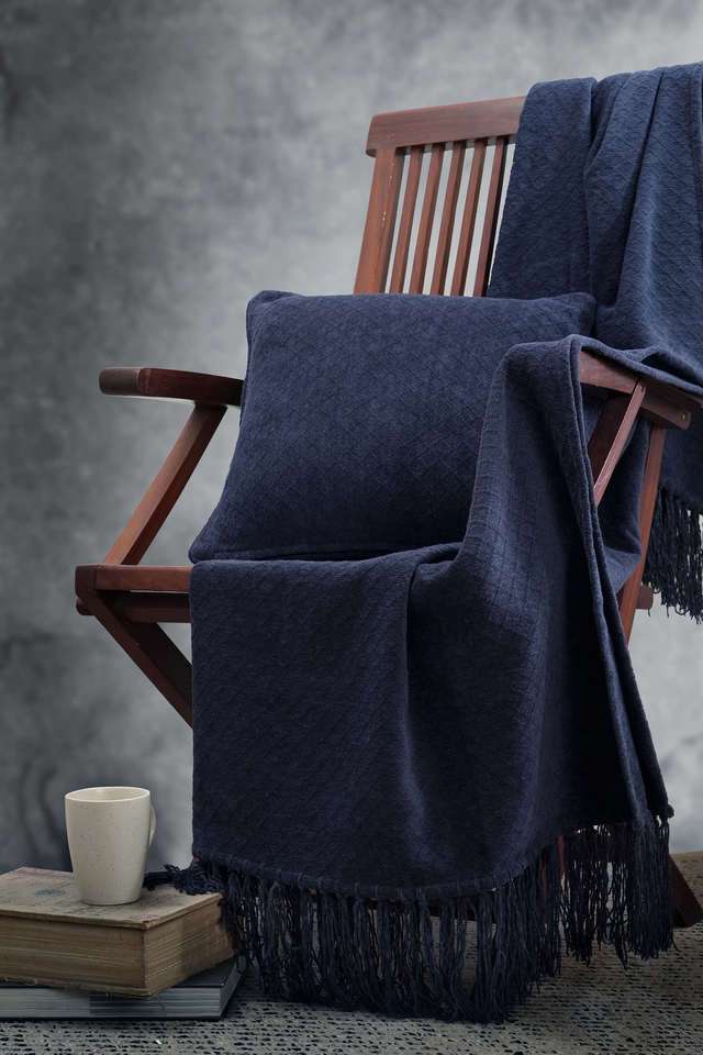 Colorart-Blaize-Solid-Weave-256-GSM-Cotton-Dark-Blue-Small-Cushion-Cover