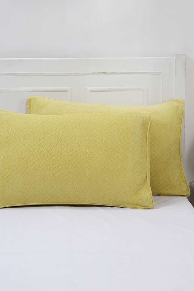 Colorart-Blaize-Solid-Weave-256-GSM-Cotton-Acid-Yellow-Standard-Pillow-Sham-Set