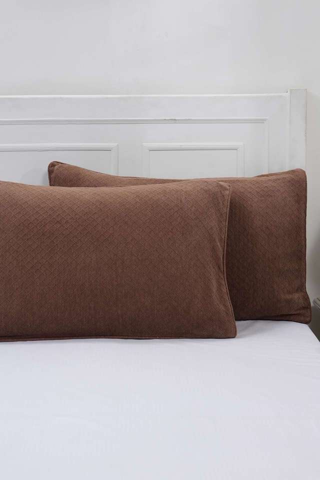 Colorart-Blaize-Solid-Weave-256-GSM-Cotton-Friar-Brown-Standard-Pillow-Sham-Set