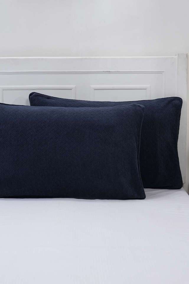 Colorart-Blaize-Solid-Weave-256-GSM-Cotton-Dark-Blue-Standard-Pillow-Sham-Set