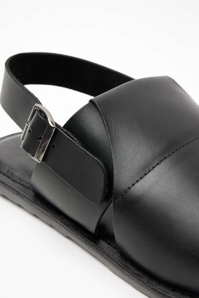Buy Bandeya Black Genuine Leather Backstrap Men's Sandals