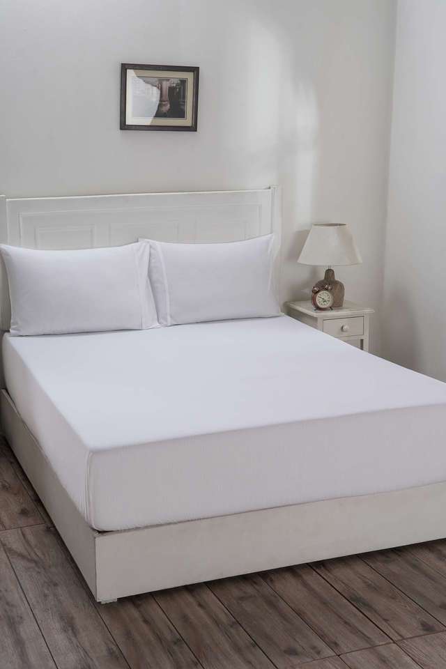 Colorart-Eden-144-TC-Cotton-Solid-White-Double-Fitted-Sheet-With-2-Pillow-Covers