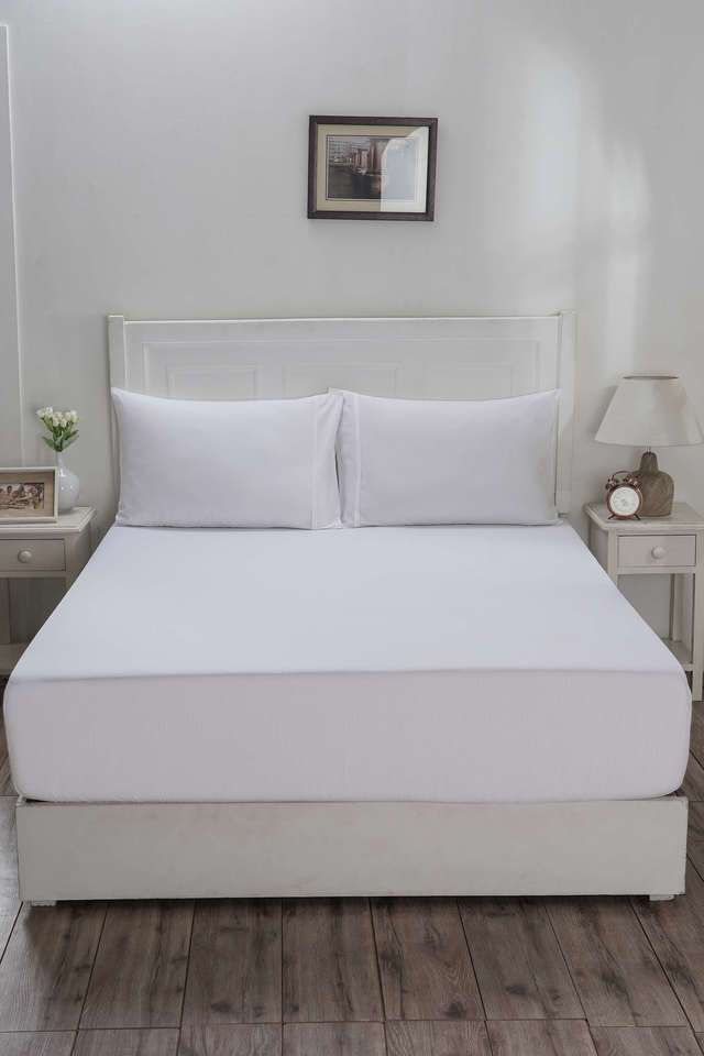 Colorart-Eden-144-TC-Cotton-Solid-White-Double-Fitted-Sheet-With-2-Pillow-Covers